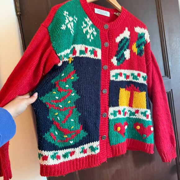80s Vintage KAREN SCOTT | Chunky Knit Christmas Sweater Cardigan | Small Petite - Picture 3 of 7